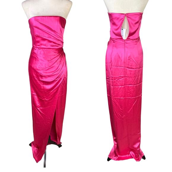 Sau Lee NWT Priyanka Hot Pink Satin Strapless Formal Maxi Gown Prom Dress - Picture 3 of 11